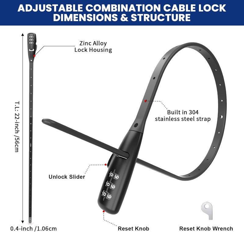 WARLION Zip Tie Lock - 3-Digit Adjustable Cable Lock, for Bike Rack, Motorcycle Helmet, Skateboard, Skis, French Door, Stroller & Cabinet - Ideal for Lightweight Security (4 Pack) - Image 2